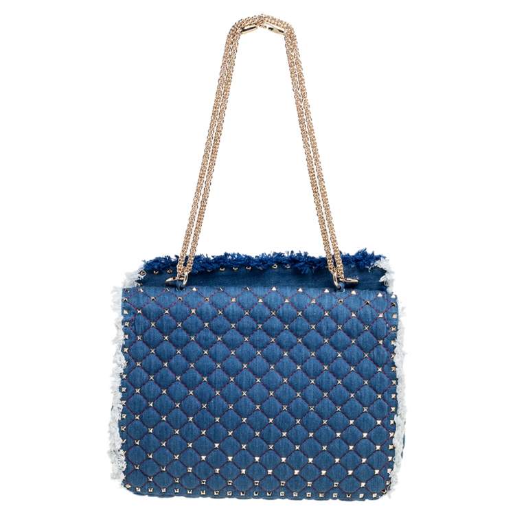 مملوكة مسبقًا Valentino Blue Denim Rockstud Spike Top Handle Bag