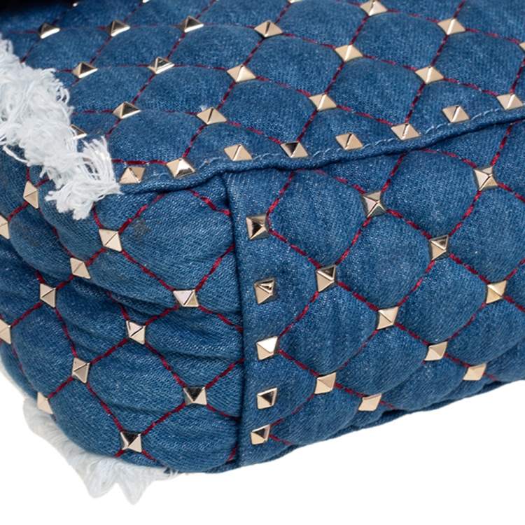 مملوكة مسبقًا Valentino Blue Denim Rockstud Spike Top Handle Bag