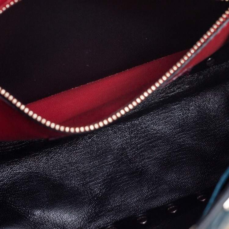 Pre Owned Valentino Metallic Blue Leather Medium Rockstud Spike Top Handle Bag