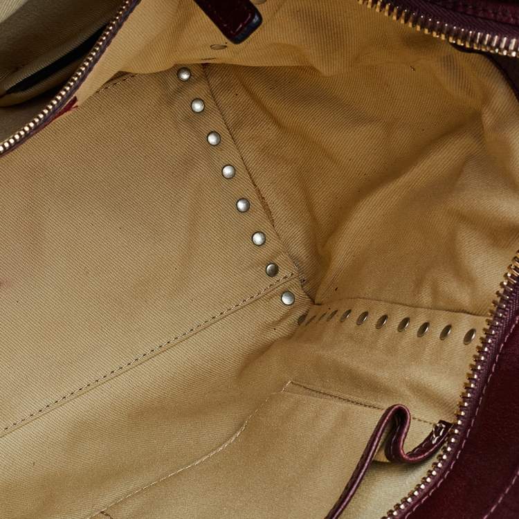 Pre Owned Valentino Burgundy Textured Leather Rockstud Trapeze Tote