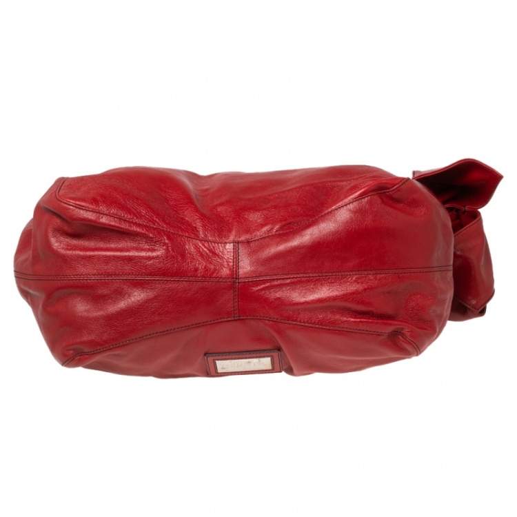 Pre Owned Valentino Red Leather Nuage Bow Hobo
