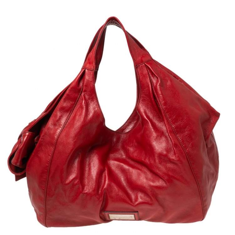 Pre Owned Valentino Red Leather Nuage Bow Hobo