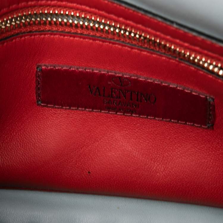 Pre Owned Valentino Blue Leather Medium Rockstud Spike Top Handle Bag