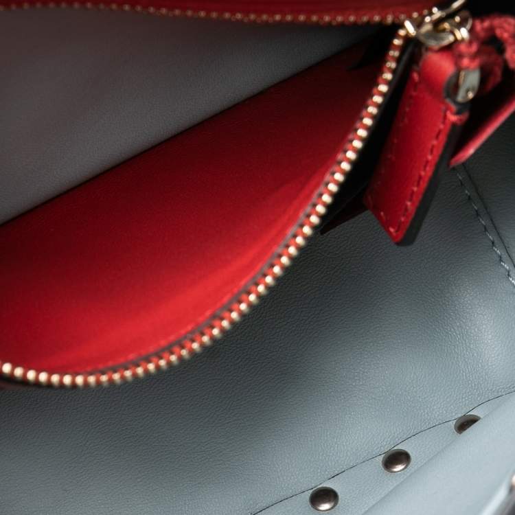 Pre Owned Valentino Blue Leather Medium Rockstud Spike Top Handle Bag