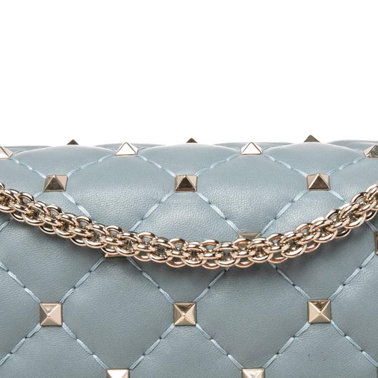 Pre Owned Valentino Blue Leather Medium Rockstud Spike Top Handle Bag