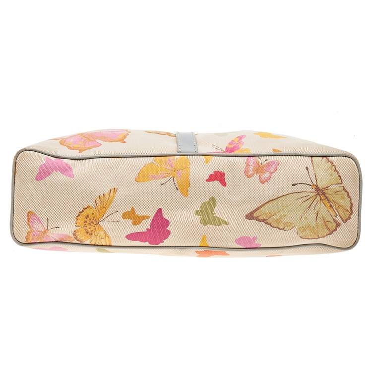 Pre Owned Valentino Multicolor Butterfly Print Canvas And Leather Hobo