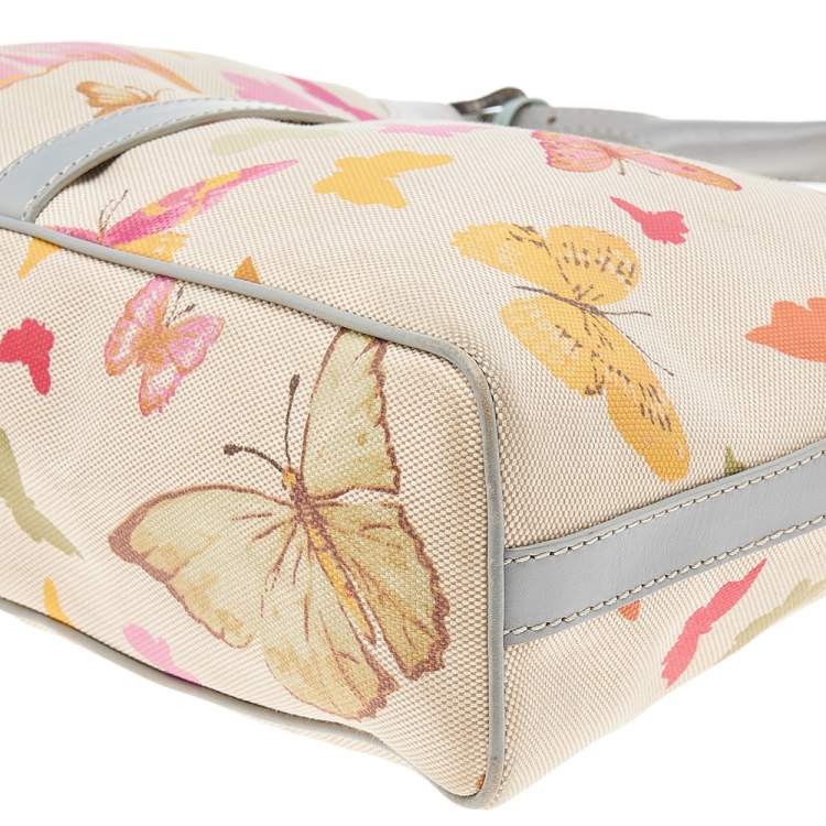 Pre Owned Valentino Multicolor Butterfly Print Canvas And Leather Hobo