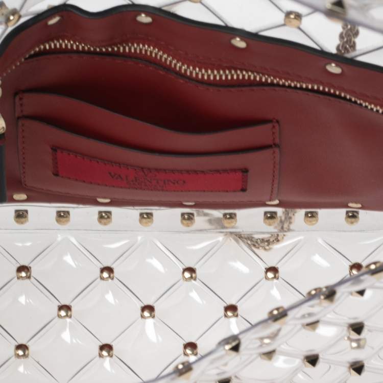 Pre Owned  Valentino Clear/Red PVC Medium Rockstud Spike Top Handle Bag