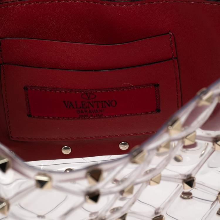 Pre Owned  Valentino Clear/Red PVC Medium Rockstud Spike Top Handle Bag
