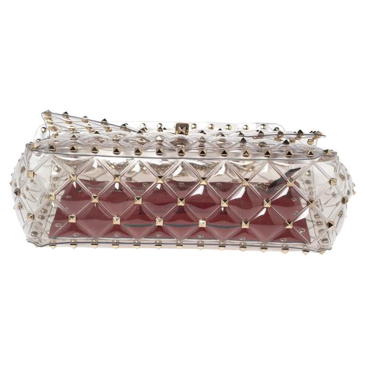 Pre Owned  Valentino Clear/Red PVC Medium Rockstud Spike Top Handle Bag