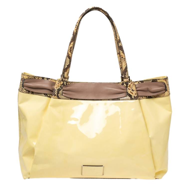 Pre Owned Valentino White/Brown Patent Leather and Python Large Aphrodite Bow Bag