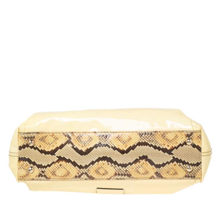 Pre Owned Valentino White/Brown Patent Leather and Python Large Aphrodite Bow Bag