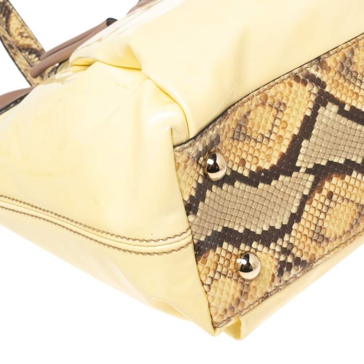 Pre Owned Valentino White/Brown Patent Leather and Python Large Aphrodite Bow Bag