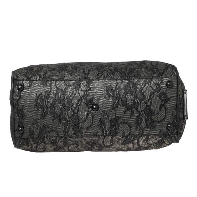 Pre Owned Valentino Black Lace and Leather Boston Bag