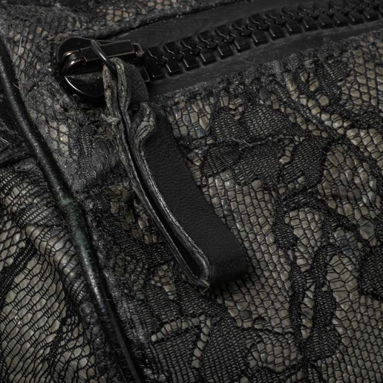 Pre Owned Valentino Black Lace and Leather Boston Bag