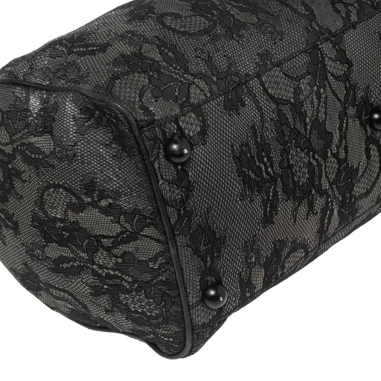 Pre Owned Valentino Black Lace and Leather Boston Bag