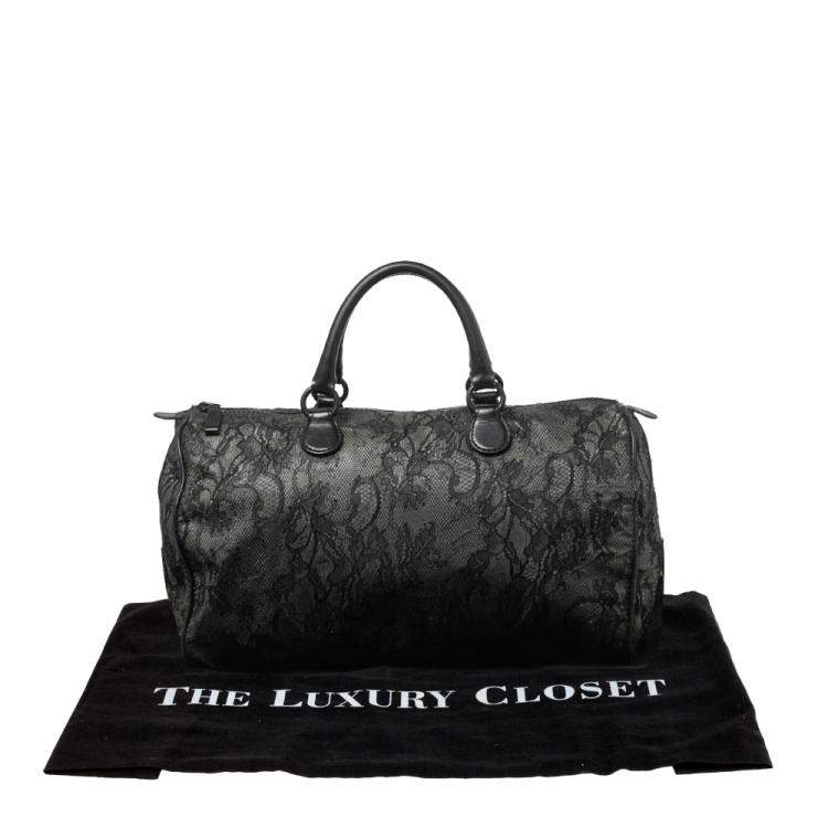 Pre Owned Valentino Black Lace and Leather Boston Bag