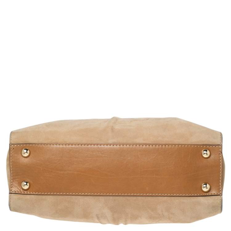 Pre Owned Valentino Beige/Brown Suede and Leather Aphrodite Bow Top Handle Bag