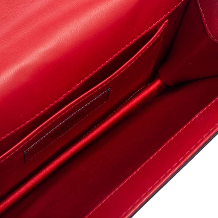 Pre Owned Valentino Red Leather Pleated Bow Flap Top Handle Bag