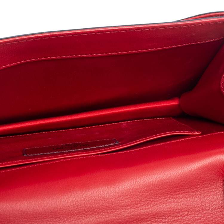Pre Owned Valentino Red Leather Pleated Bow Flap Top Handle Bag