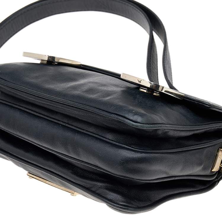 Pre Owned Valentino Black Leather Flap Shoulder Bag