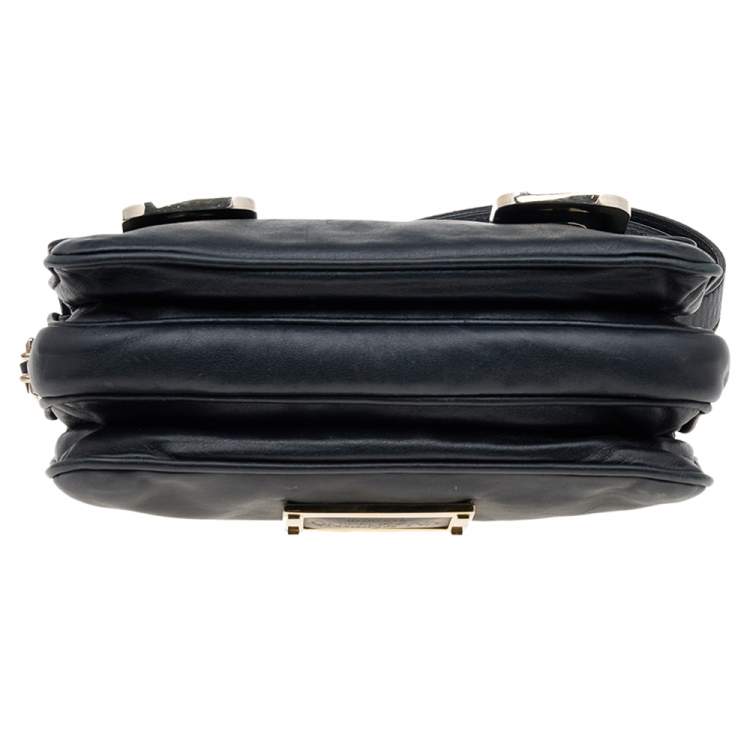 Pre Owned Valentino Black Leather Flap Shoulder Bag
