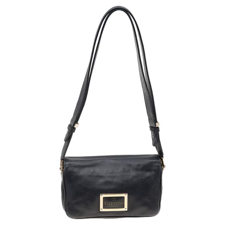 Pre Owned Valentino Black Leather Flap Shoulder Bag