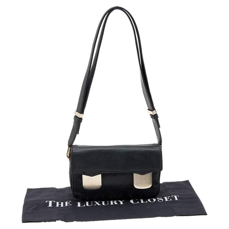 Pre Owned Valentino Black Leather Flap Shoulder Bag