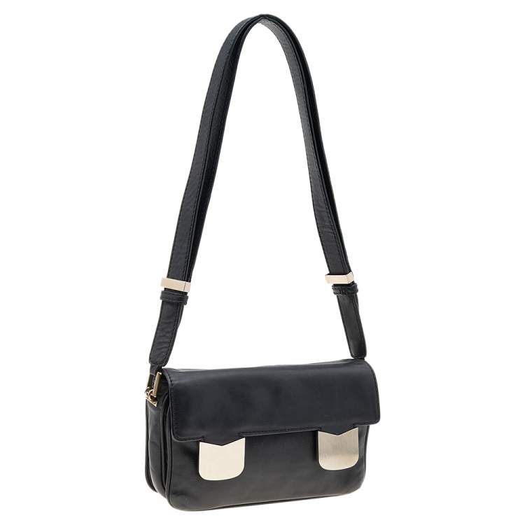 Pre Owned Valentino Black Leather Flap Shoulder Bag