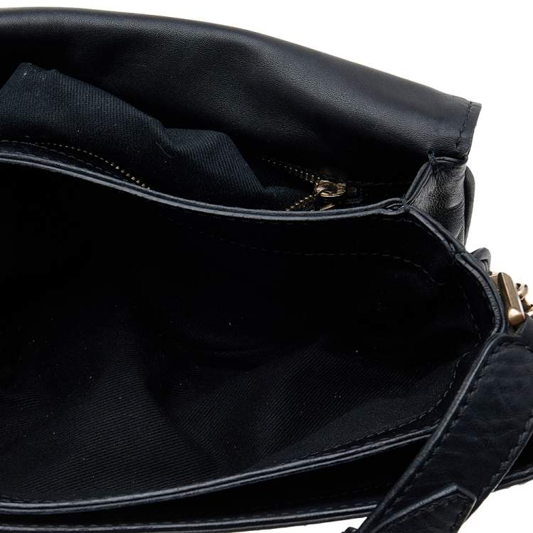 Pre Owned Valentino Black Leather Flap Shoulder Bag