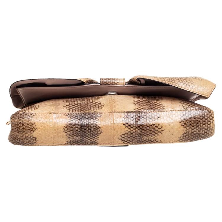 Pre Owned Valentino Cream/Black Watersnake Bow Flap Chain Clutch