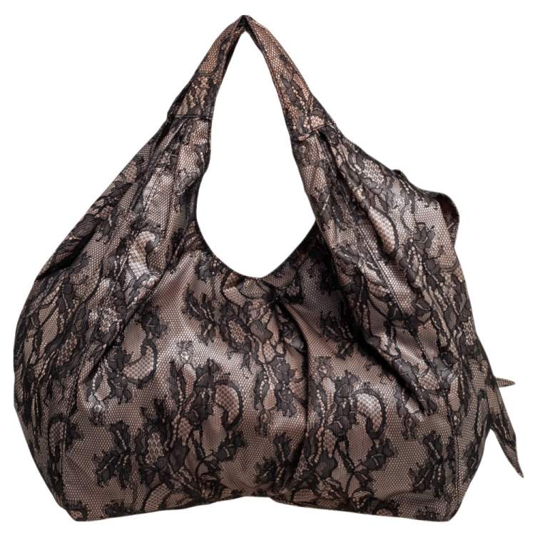 Pre Owned Valentino Black/Beige Lace Nuage Bow Hobo