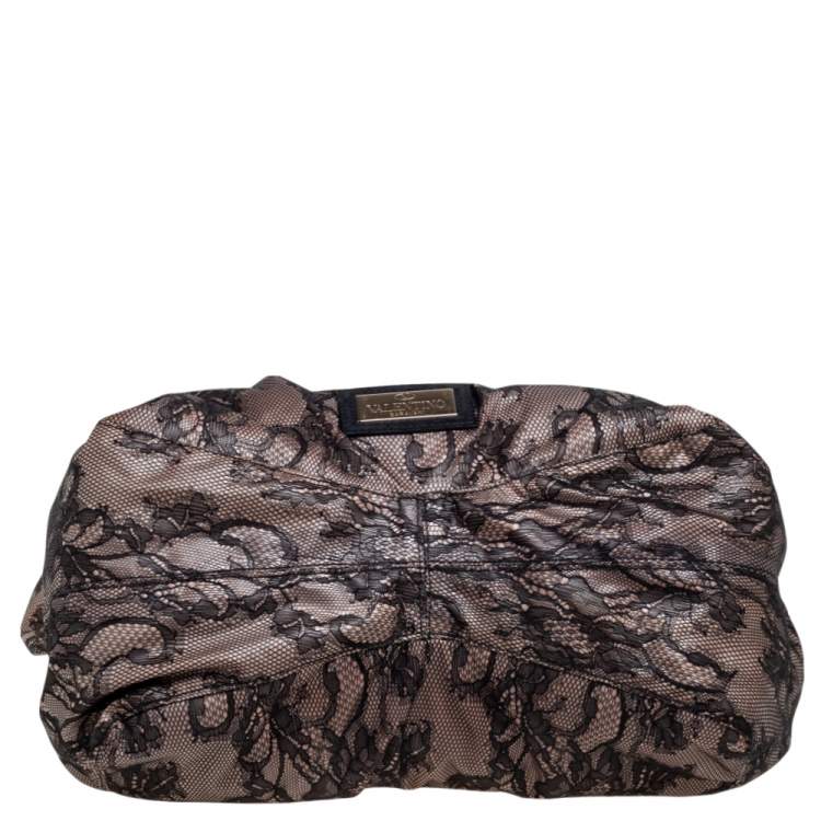 Pre Owned Valentino Black/Beige Lace Nuage Bow Hobo