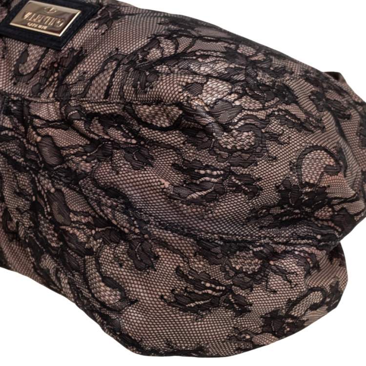 Pre Owned Valentino Black/Beige Lace Nuage Bow Hobo