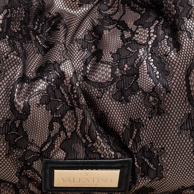 Pre Owned Valentino Black/Beige Lace Nuage Bow Hobo