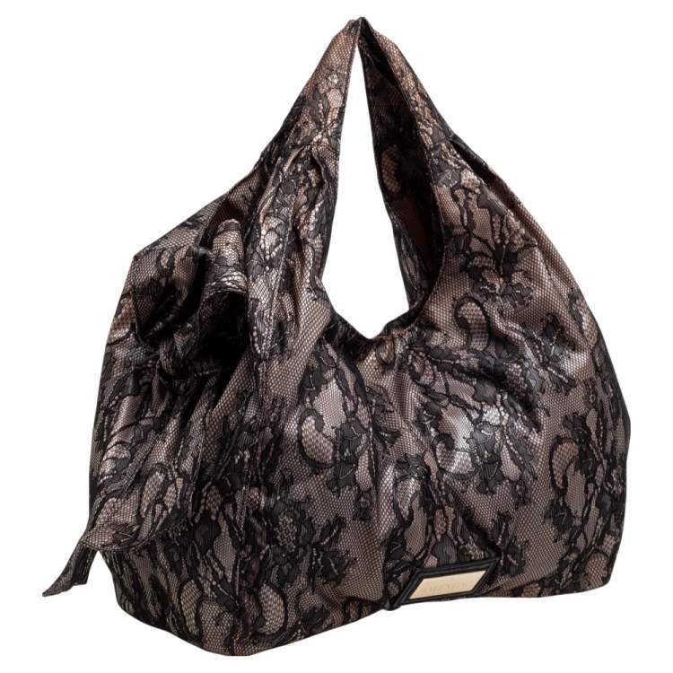 Pre Owned Valentino Black/Beige Lace Nuage Bow Hobo