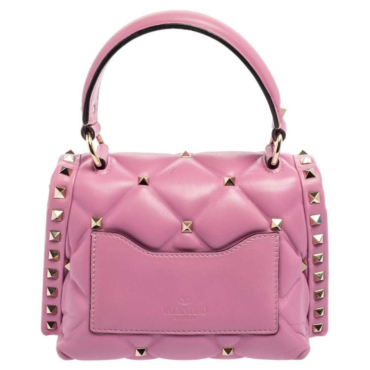 Pre Owned Valentino Pink Quilted Leather Mini Candystud Top Handle Bag