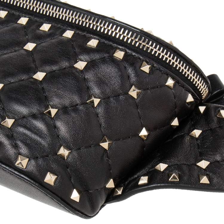Pre Owned Valentino Black Quilted Leather Rockstud Bum Bag