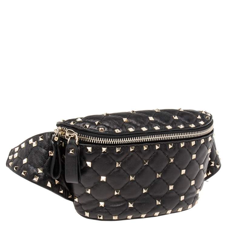 Pre Owned Valentino Black Quilted Leather Rockstud Bum Bag