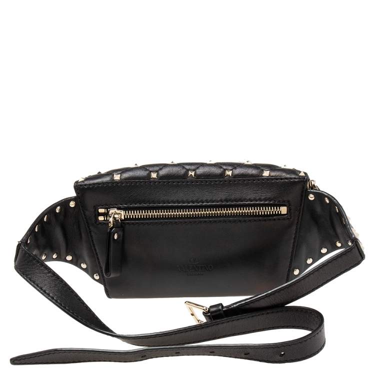 Pre Owned Valentino Black Quilted Leather Rockstud Bum Bag