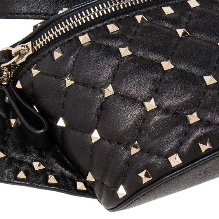 Pre Owned Valentino Black Quilted Leather Rockstud Bum Bag