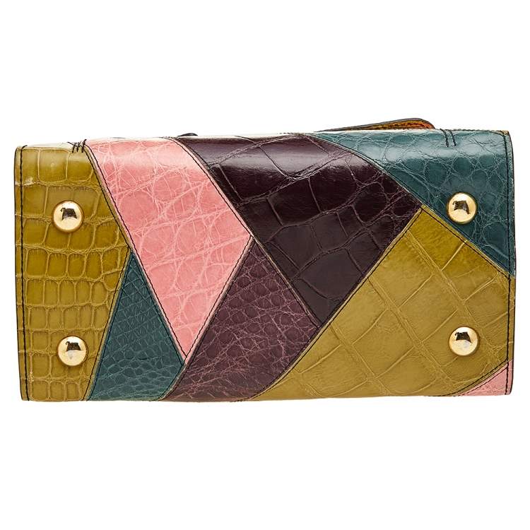 Pre Owned Valentino Multicolor Colorblock Crocodile And Lizard Leather Rockstud Top Handle Bag