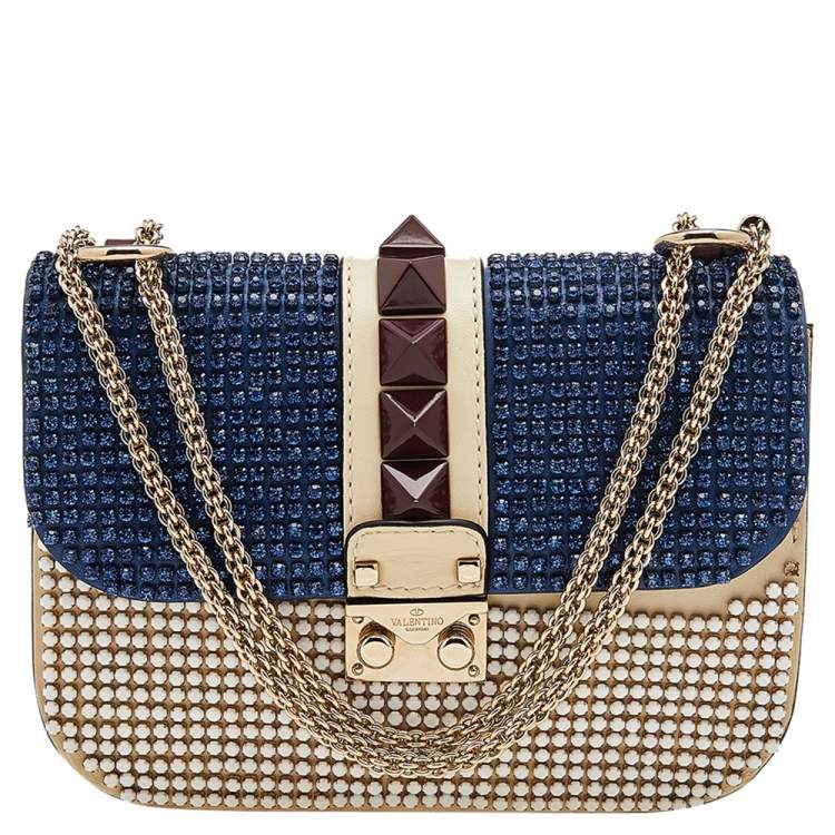 Valentino Multicolor Crystal Embellished Leather Small Glam Lock