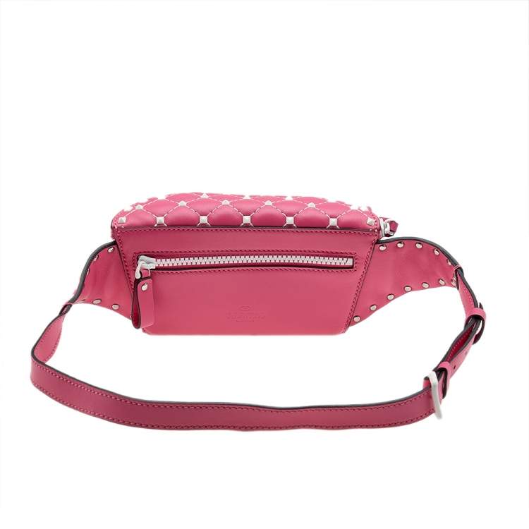 Pre Owned Valentino Pink Quilted Leather Rockstud Belt Bag