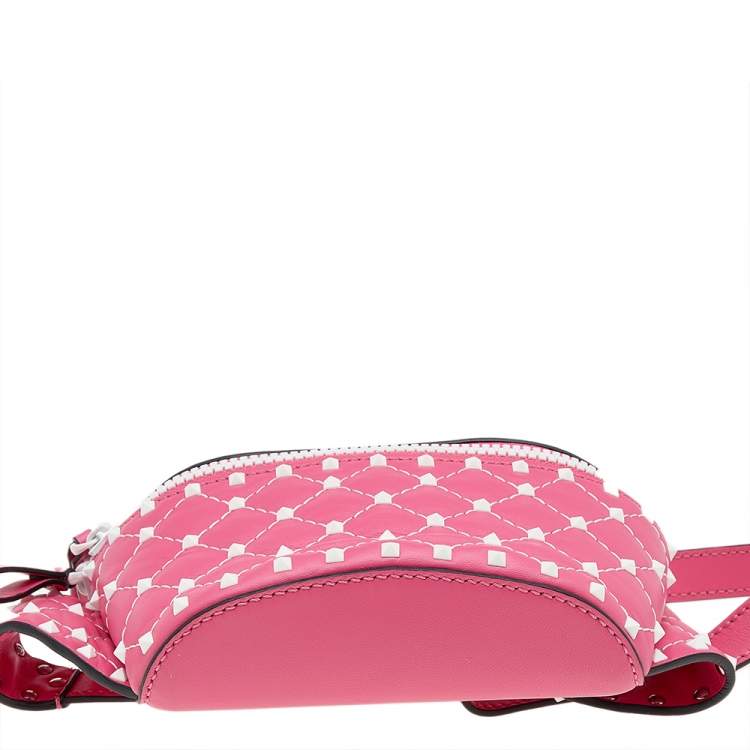 Pre Owned Valentino Pink Quilted Leather Rockstud Belt Bag