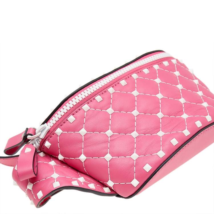 Pre Owned Valentino Pink Quilted Leather Rockstud Belt Bag