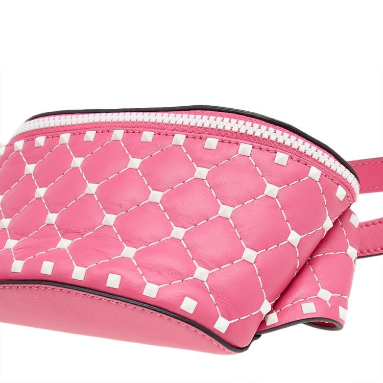 Pre Owned Valentino Pink Quilted Leather Rockstud Belt Bag