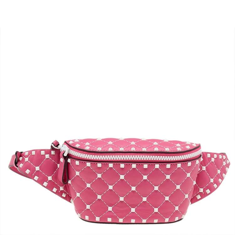 Pre Owned Valentino Pink Quilted Leather Rockstud Belt Bag