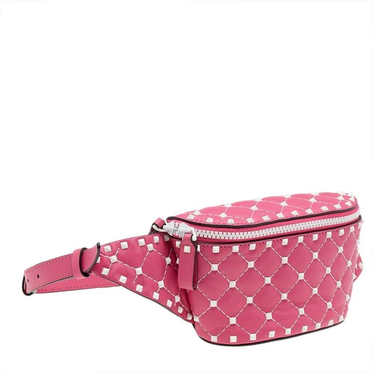 Pre Owned Valentino Pink Quilted Leather Rockstud Belt Bag