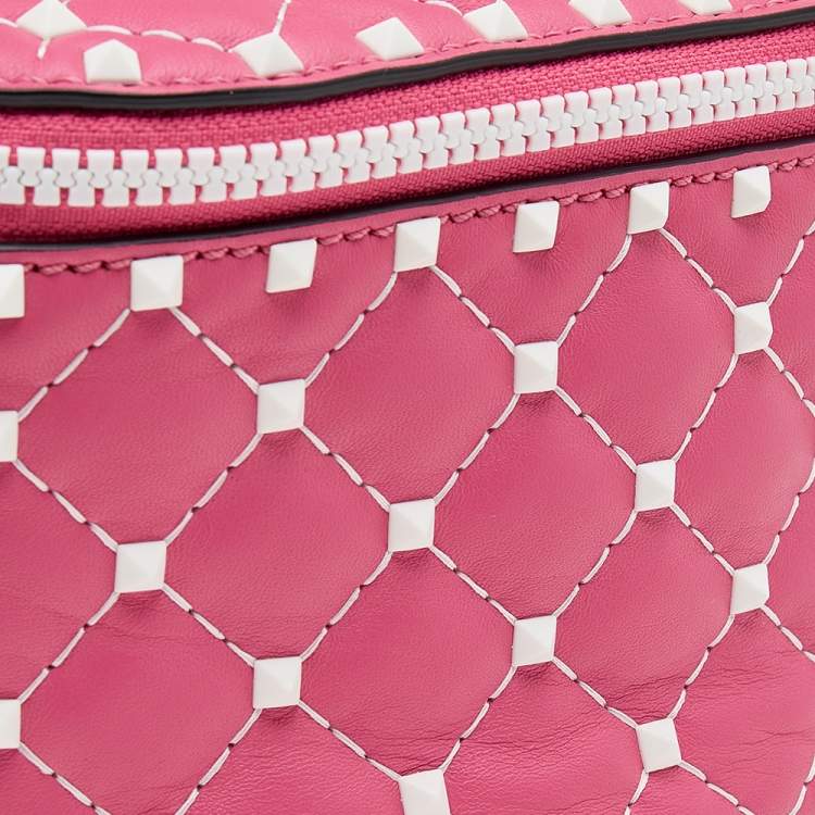 Pre Owned Valentino Pink Quilted Leather Rockstud Belt Bag